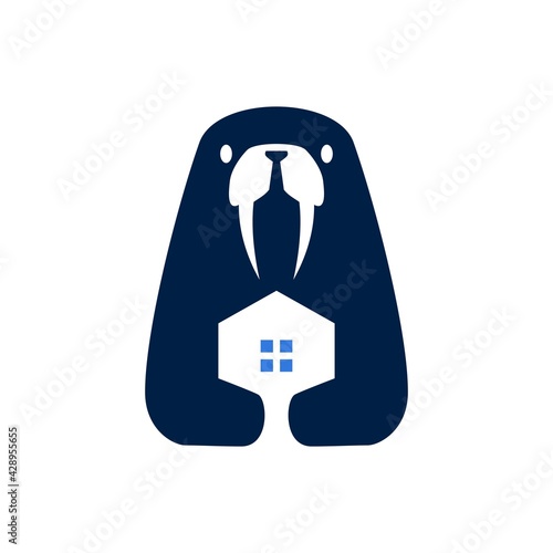 walrus house home negative space logo vector icon illustration