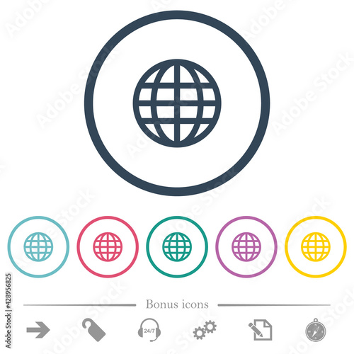 Globe flat color icons in round outlines
