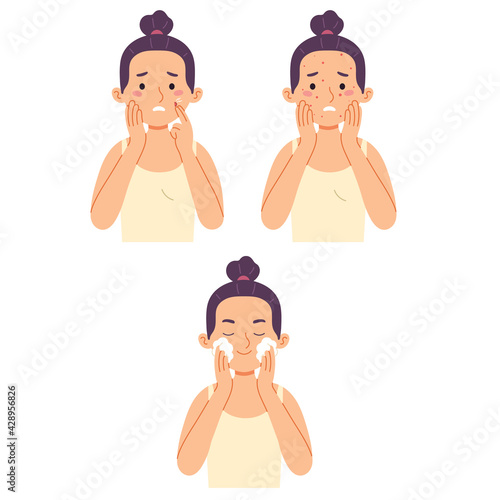 woman facewash acne worry cleaning exfoliate