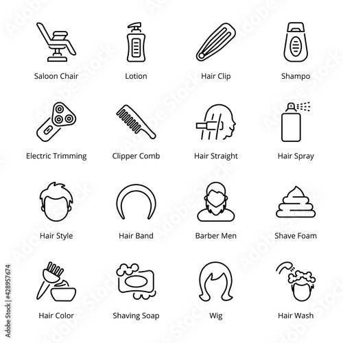 Barber Shop  Outline Icons - Stroked, Vectors