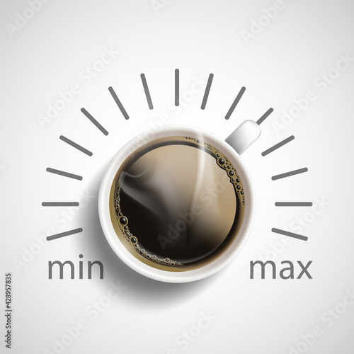 Top view of a cup of coffee with a volume control scale.