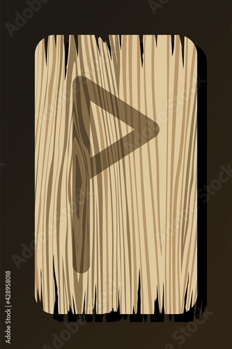 OLD WOODEN RUNE OF WUNJU ON A WHITE BACKGROUND IN VECTOR photo