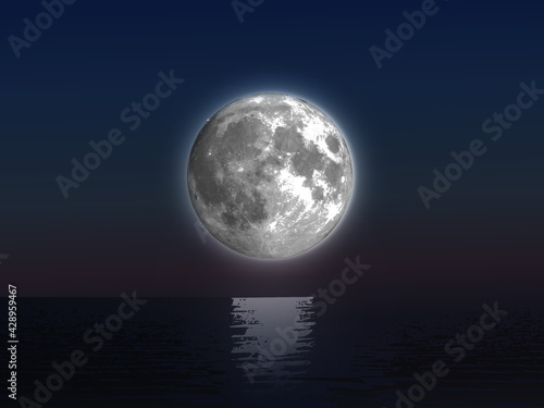 Night seascape in full moon. Vector.