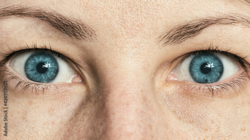 Naklejka premium Woman eyes with blue pupils. Close-up.
