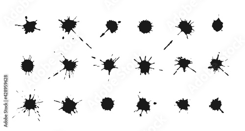 Ink blots and splashes. Collection of handdrawn blobs, drops and spatters © Stock Vector One