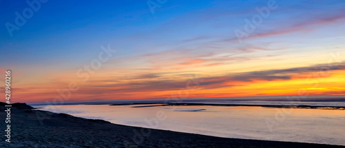 Panoramic image view of the banner in Summer sunset beach background