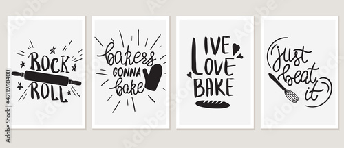 Set of poster templates for kitchen with hand lettering. © Diana Vyshniakova