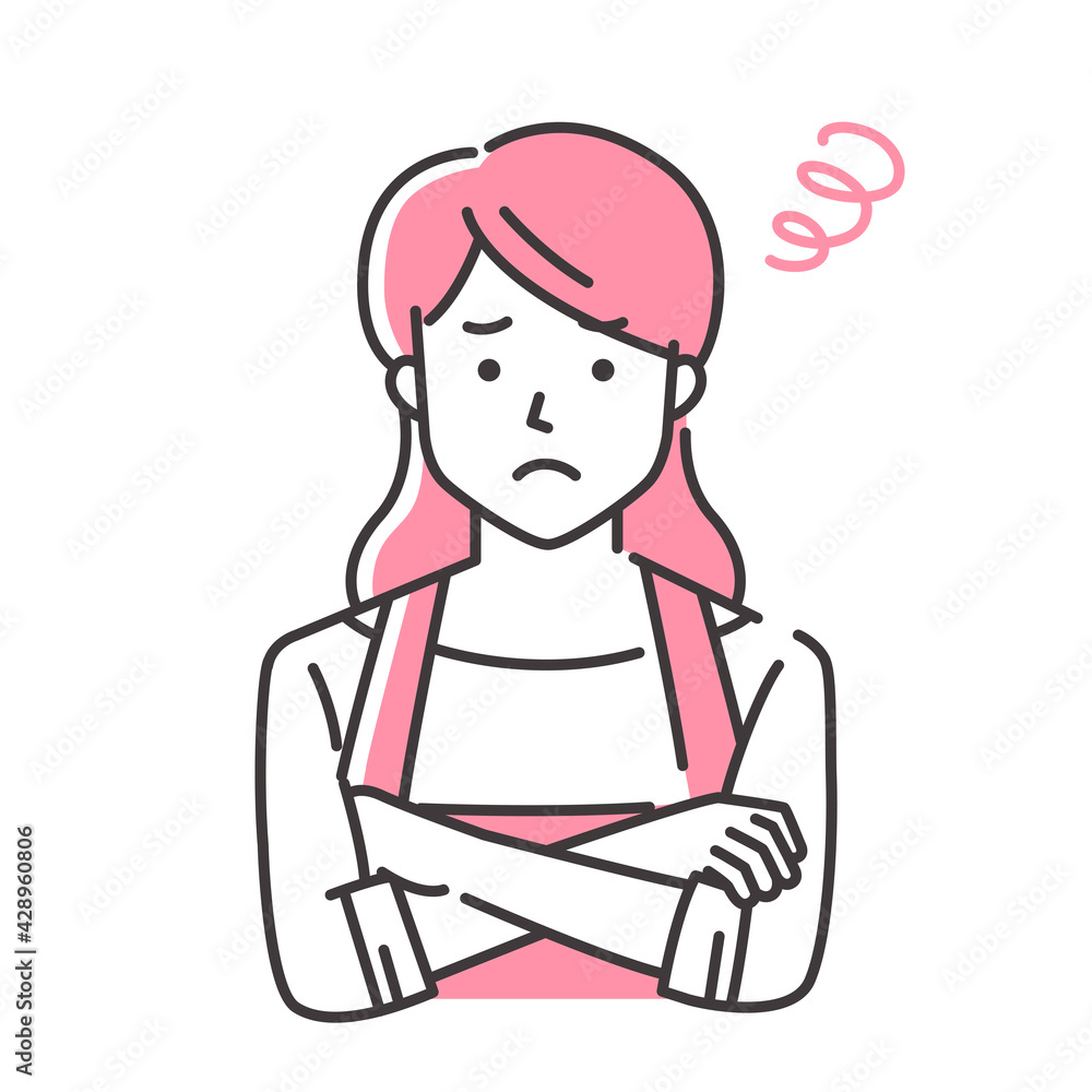 困るエプロン姿の若い女性