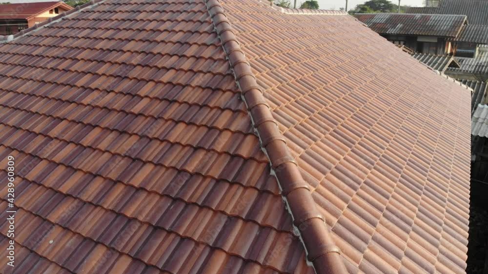 Modern red brown roof house village aerial view Modern red brown roof house village aerial view