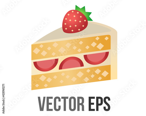 vector slice of strawberry cake icon  layered with whipped cream and strawberry