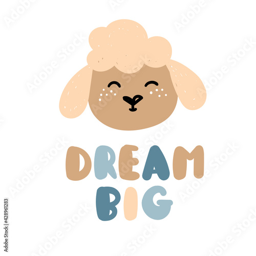 Print with the face of a sheep. Cute muzzle