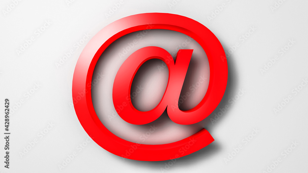 3d rendering of the red at symbol on a white background shaded around 3d rendering of the red at symbol on a white background shaded around
