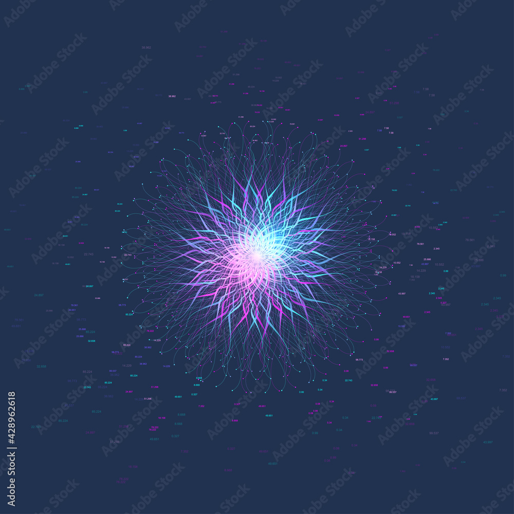 Fototapeta premium Geometric graphic background molecule and communication. Big data complex with compounds. Lines plexus, minimal array. Digital data visualization. Scientific cybernetic illustration.