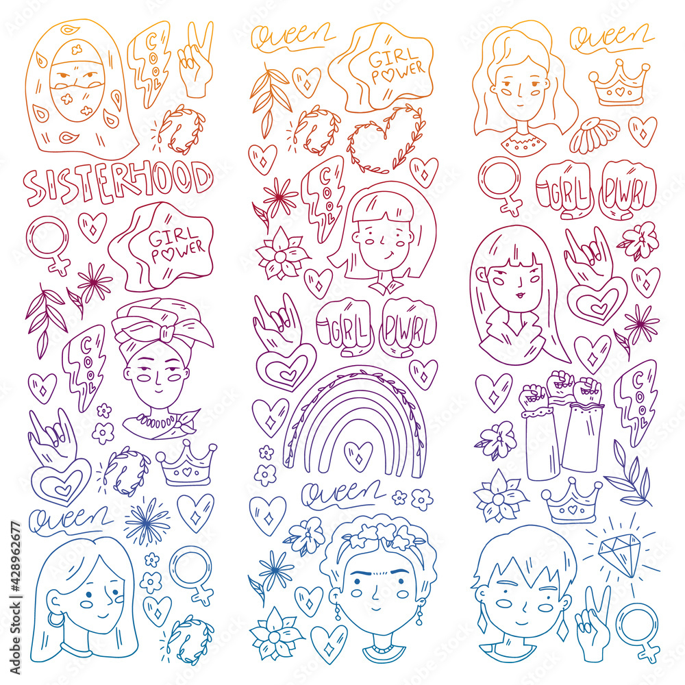 Fototapeta premium Creative pattern with vector woman. Group of african and indian girls.