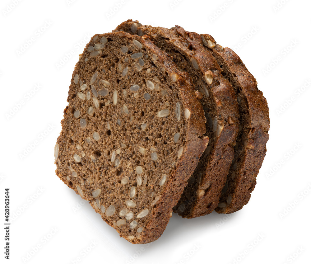 dark bread with cereals isolated on white