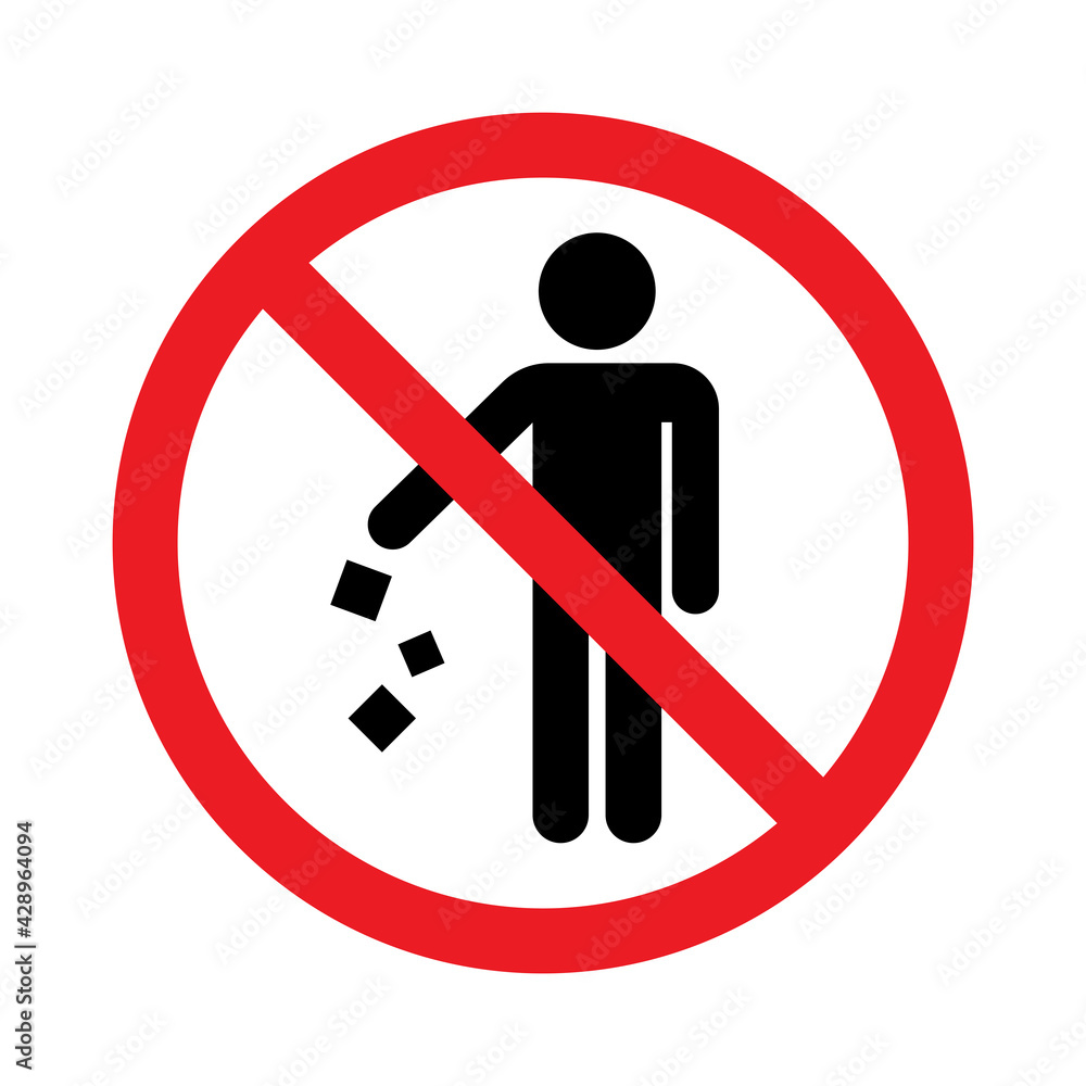 Do not litter sign, Keep clean, Prohibition icon sticker for area places, Isolated on white background, Flat design vector illustration Do not litter sign, Keep clean, Prohibition icon sticker for area places, Isolated on white background, Flat design vector illustration