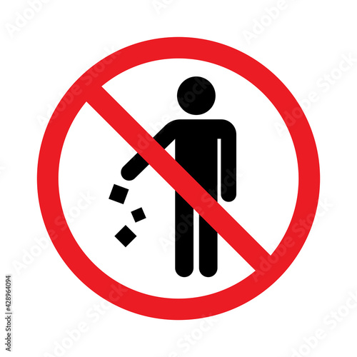 Do not litter sign, Keep clean, Prohibition icon sticker for area places, Isolated on white background, Flat design vector illustration