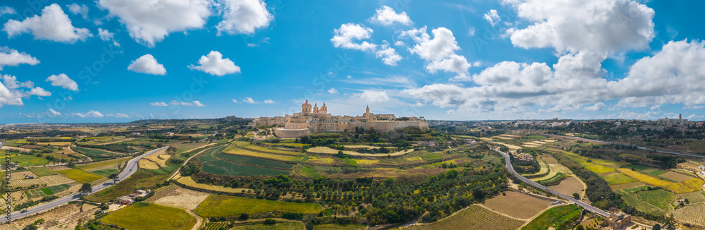 Landscape panorama view of Mdina city - old capital of Malta island