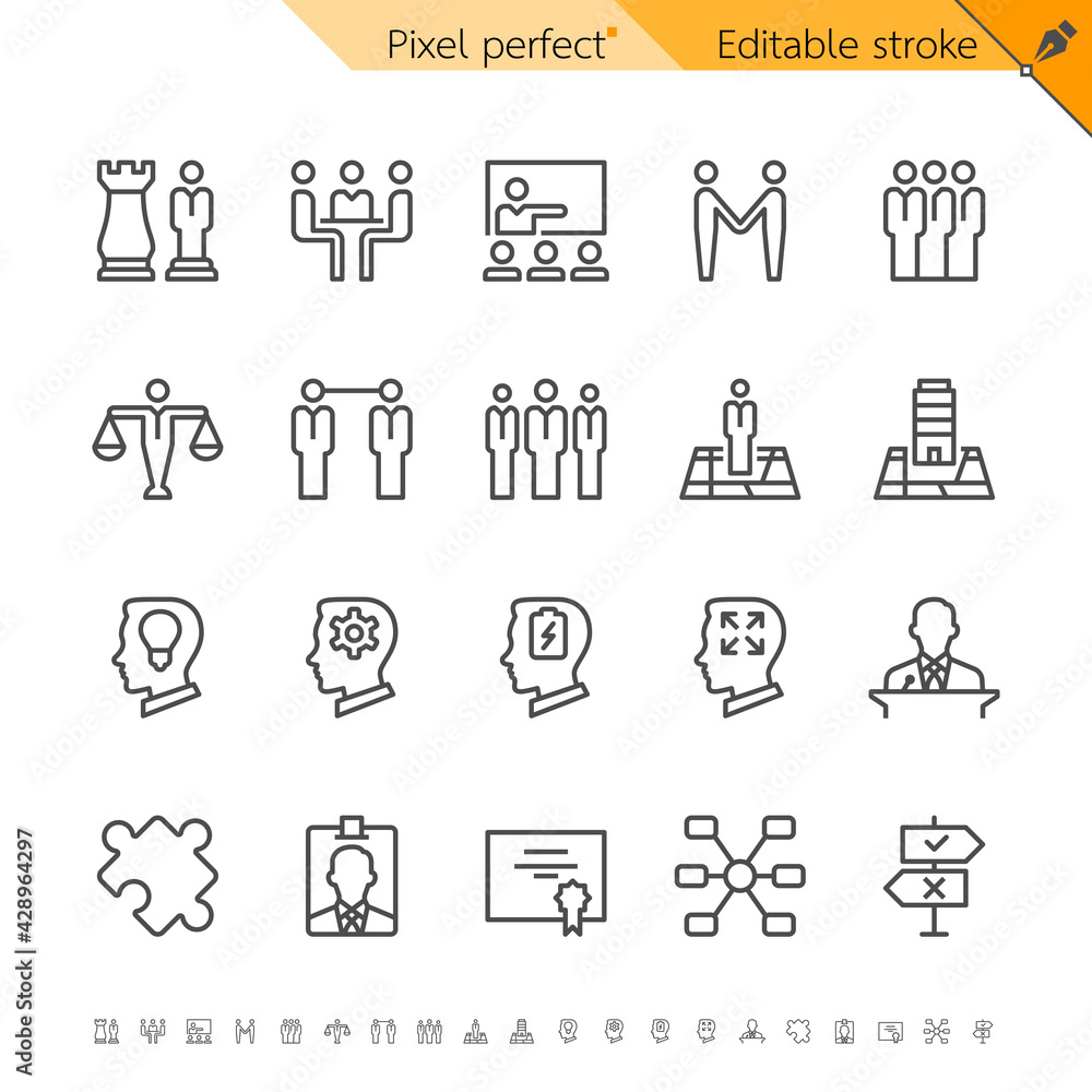 Leadership and teamwork thin line icon set for business management concept. Pixel perfect. Editable stroke. Leadership and teamwork thin line icon set for business management concept. Pixel perfect. Editable stroke.