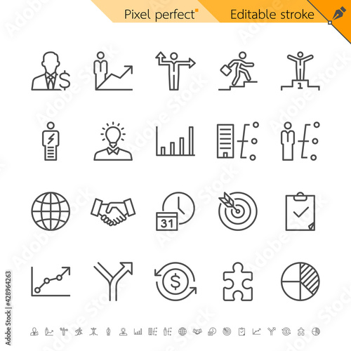 Business thin icons. Pixel perfect. Editable stroke.