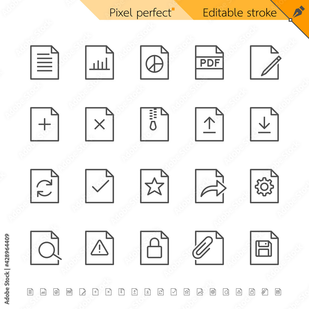 Document thin icons. Pixel perfect. Editable stroke. Document thin icons. Pixel perfect. Editable stroke.