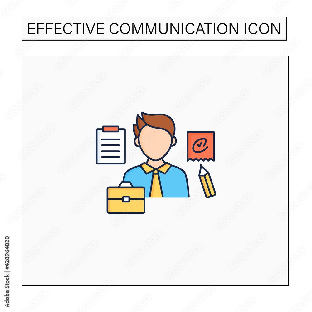 Written communication color icon. Conveying messages through written symbols. Documentary. Writing form. Effective communication concept. Isolated vector illustration