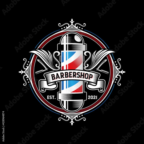 Barber shop vintage logo design illustration 