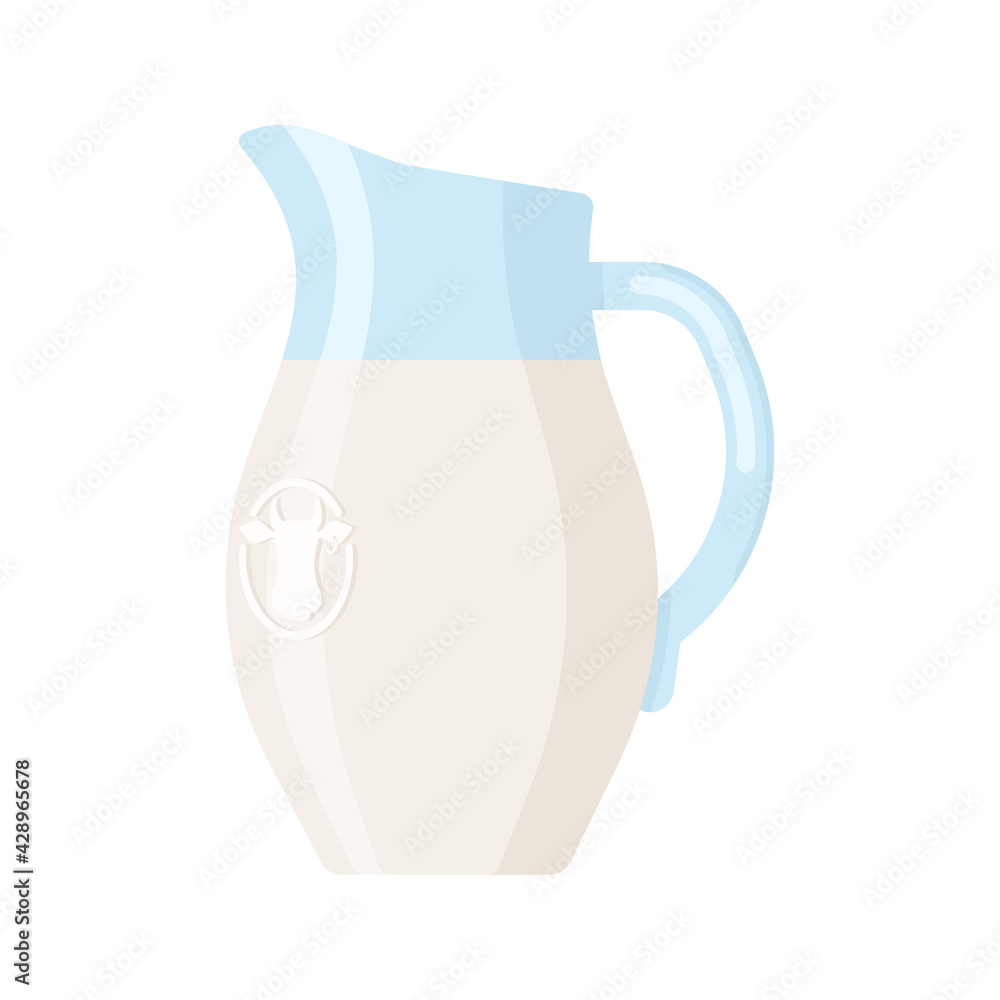 Flat Style Icon of Milk Jug Isolated on White Background. Colorful Vector milk glass jar icon. Flat style template of milk pitcher in white, blue and green colors