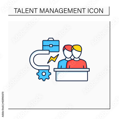 Attracting employees color icon. Inviting new workers into company. Fresh view. Attract best, talented employees. Talent management concept. Isolated vector illustration