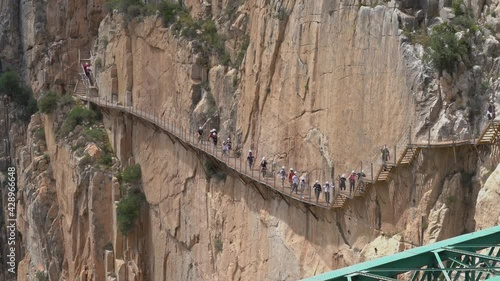 People in Royal Trail (El Caminito del Rey) in Gorge of the Gaitanes Chorro, Malaga province, Spain.