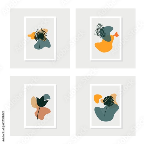 Set Botanical wall art. Abstract Plant Art design for print, cover, wallpaper, Minimal and natural wall art. Vector illustration. © PidcoArt