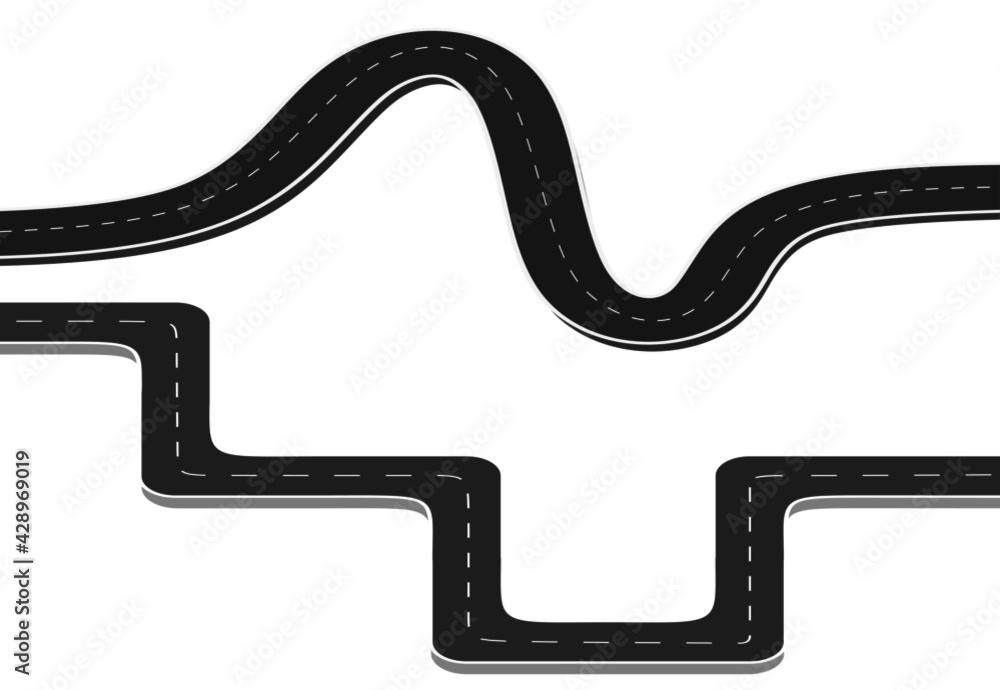 Roadway journey to the future. Asphalt street isolated on white background. Symbols Way to the goal of the end point. Path mean successful business planning Suitable for advertising and presentstation Roadway journey to the future. Asphalt street isolated on white background. Symbols Way to the goal of the end point. Path mean successful business planning Suitable for advertising and presentstation