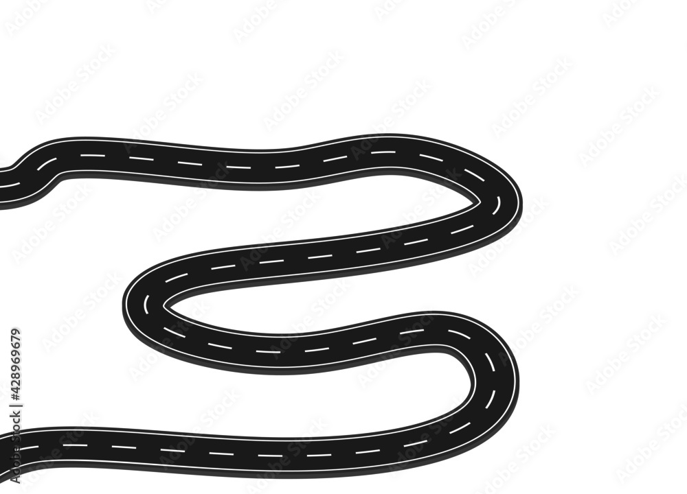 Roadway journey to the future. Asphalt street isolated on white background. Symbols Way to the goal of the end point. Path mean successful business planning Suitable for advertising and presentstation Roadway journey to the future. Asphalt street isolated on white background. Symbols Way to the goal of the end point. Path mean successful business planning Suitable for advertising and presentstation