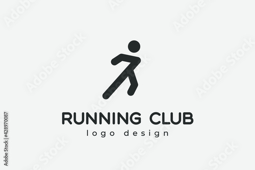 Run club logo, emblem with abstract running people silhouettes, vector illustration.