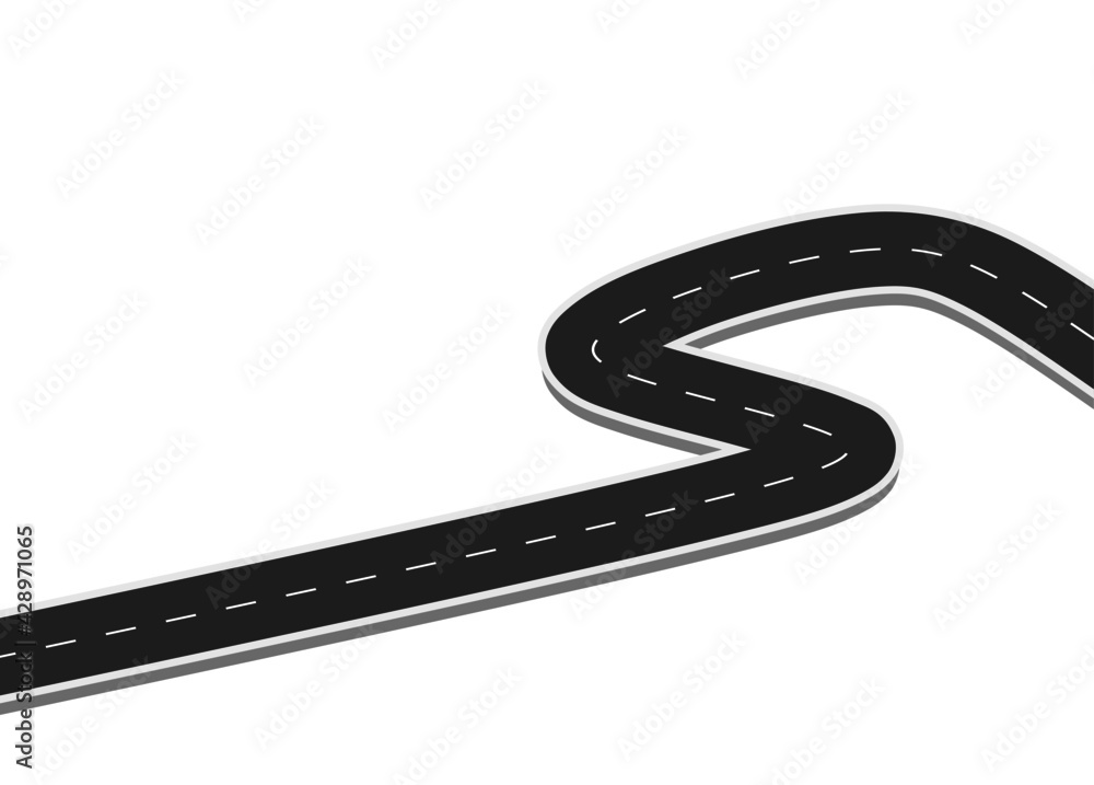 Naklejka premium Roadway journey to the future. Asphalt street isolated on white background. Symbols Way to the goal of the end point. Path mean successful business planning Suitable for advertising and presentstation