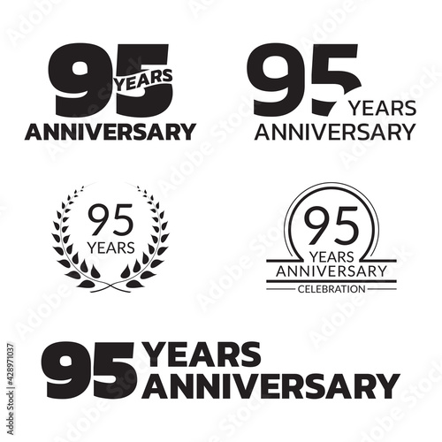 95 years anniversary icon or logo set. 95th birthday celebration badge or label for invitation card, jubilee design. Vector illustration.