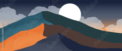 landscape wallpaper design with Golden mountain line arts, luxury background design for cover, invitation background, packaging design, fabric, and print. Vector illustration.