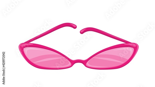 Pink designer glasses. Fashionable frame with elegant sun protection lenses and stylish vector reading shape