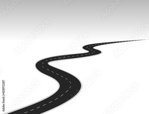 Roadway journey to the future. Asphalt street isolated on white background. Symbols Way to the goal of the end point. Path mean successful business planning Suitable for advertising and presentstation