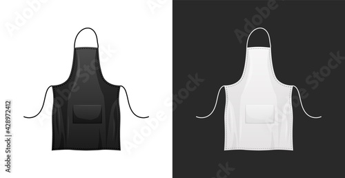 Black and white apron template. Clothing for cooks and protective factory workers durable cotton fabric with ties prevent spillage and vector ingredients.