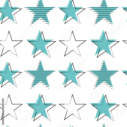 Seamless geometric pattern with stars in the Memphis style. A design element  a background for text  or a print for textiles. EPS10.