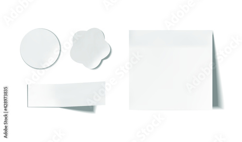 Vector set of white paper pieces isolated on white background, Note paper, sketchbook paper, stickers set.
