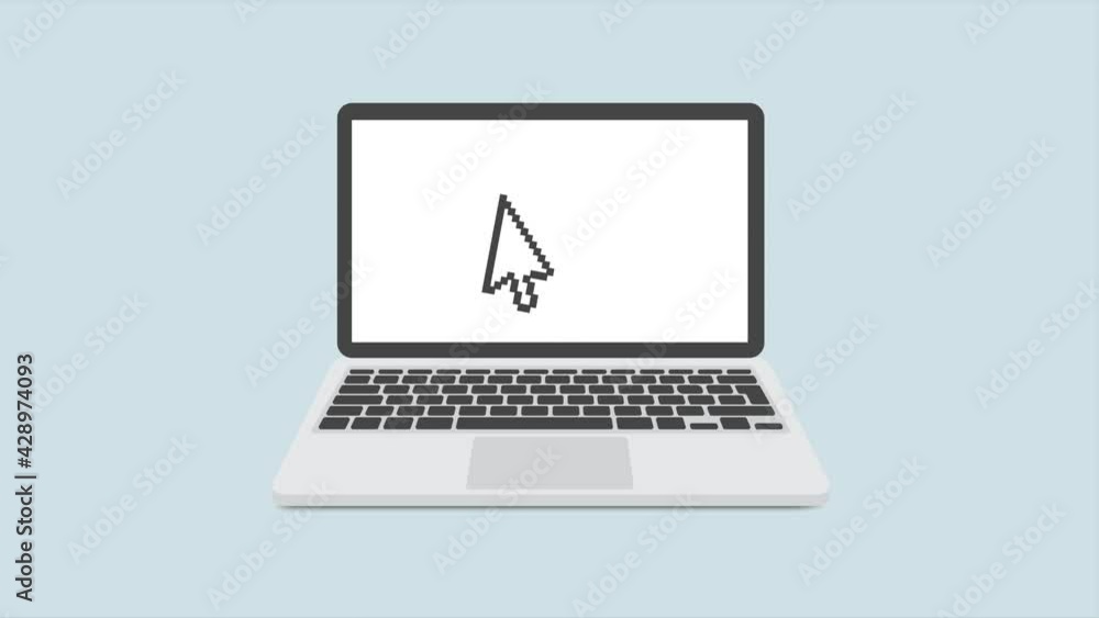 Laptop and cursor icon isolated on blue background. Computer notebook with empty screen sign. 4K Video Laptop and cursor icon isolated on blue background. Computer notebook with empty screen sign. 4K Video