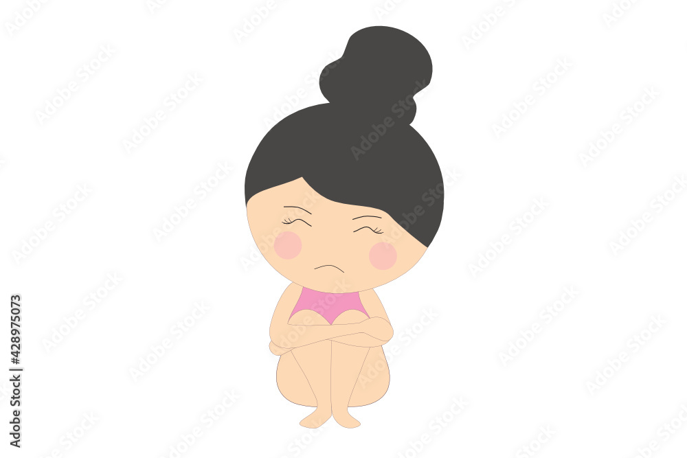 Depressed sad girl hugging her knees vector illustration. Depression and disorder mental problem concept Depressed sad girl hugging her knees vector illustration. Depression and disorder mental problem concept
