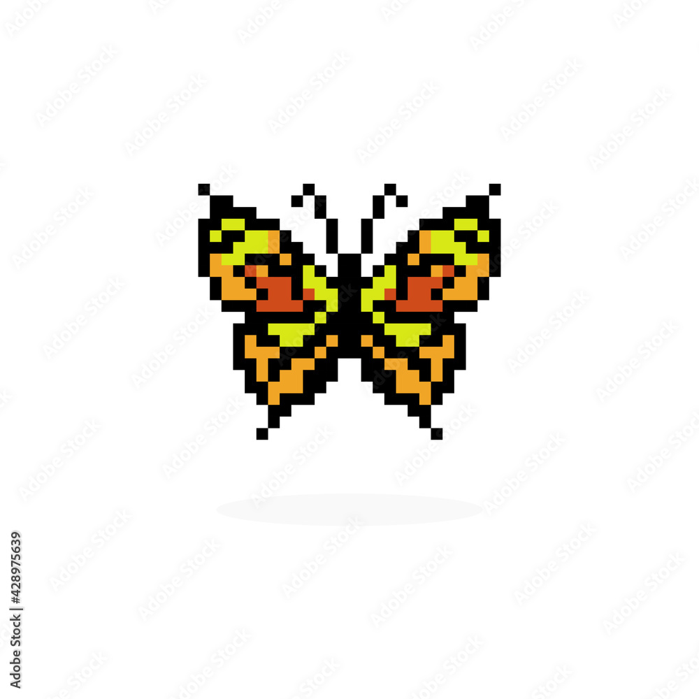 Butterfly pixel art. Butterfly block pattern. Vector illustration of a cross stitch pattern.