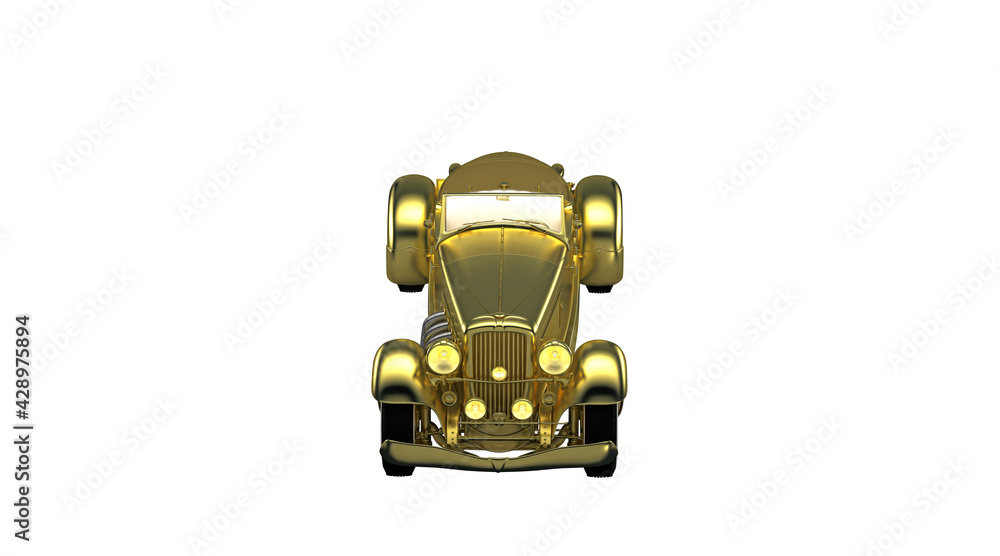 Vintage car with gold bodywork, isolated
