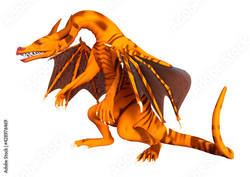 3D Rendering Fairy Tale Dragon on White