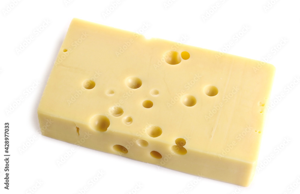Semi-hard cheese with holes isolated on white background Semi-hard cheese with holes isolated on white background