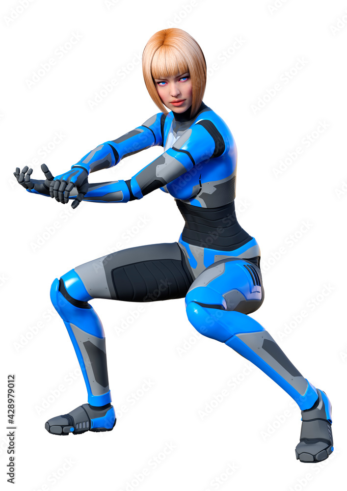 3D Rendering Female Robot on White 3D Rendering Female Robot on White