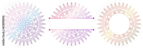 Set of flower mandalas. Split pattern in form of mandala for Henna Mehndi or tattoo decoration. Decorative ornament in ethnic oriental style, vector illustration.	